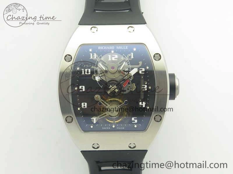 RM001 SS Real PR JBF SS Bezel Skeleton Dial On Rubber Strap Asian Tourbillon