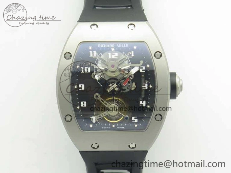 RM001 Satin-Polished Steel Real PR JBF Skeleton Dial On Rubber Strap Asian Tourbillon