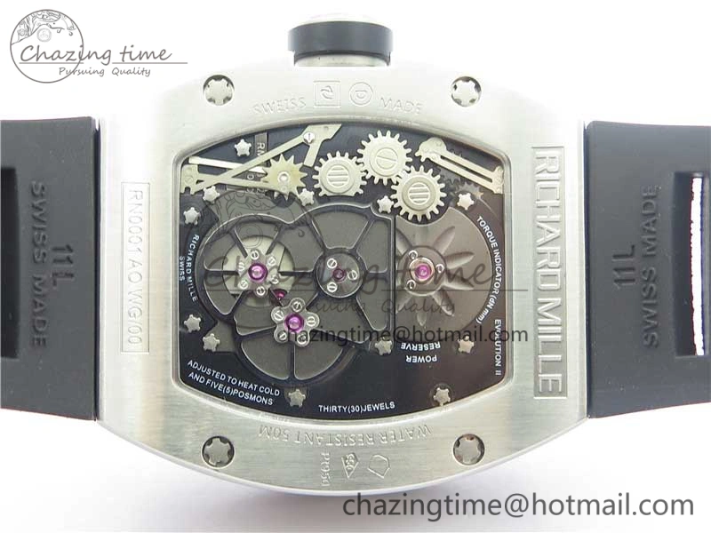 RM001 Tourbillon Brushed SS JBF Best Edition Black Dial on Rubber Strap