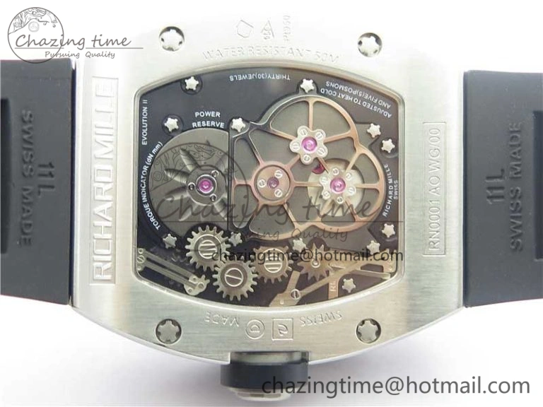 RM001 Tourbillon Brushed SS JBF Best Edition Black Dial on Rubber Strap