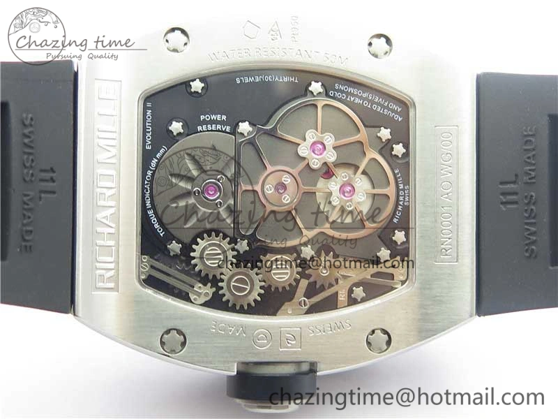 RM001 Tourbillon Brushed SS JBF Best Edition Black Dial on Rubber Strap