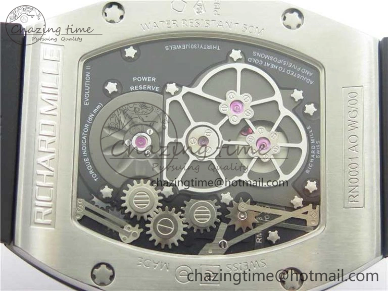 RM001 Tourbillon Brushed SS JBF Best Edition Black Dial on Rubber Strap