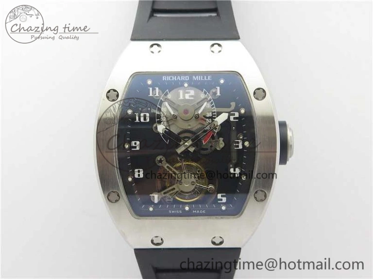 RM001 Tourbillon Brushed SS JBF Best Edition Black Dial on Rubber Strap
