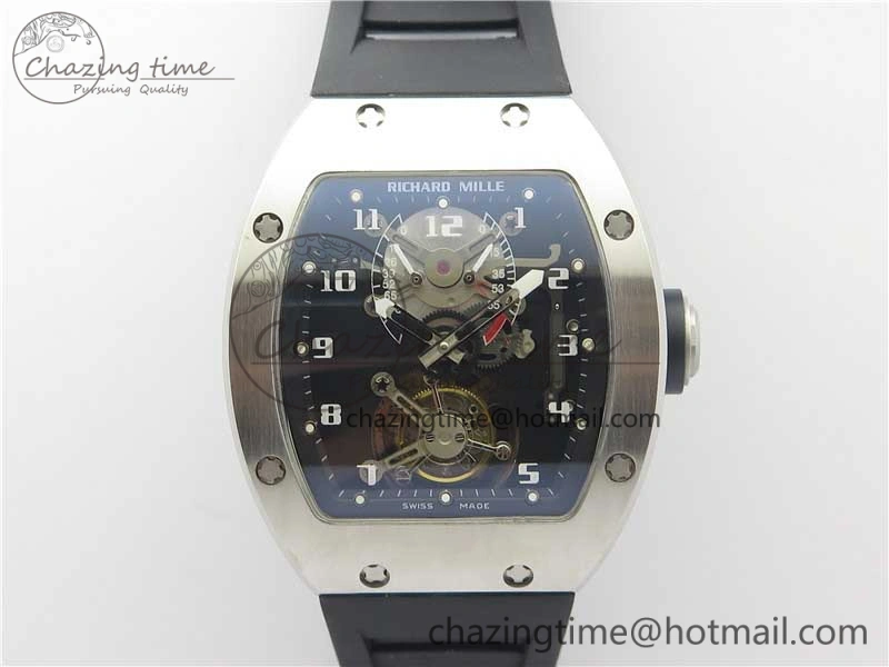 RM001 Tourbillon Brushed SS JBF Best Edition Black Dial on Rubber Strap