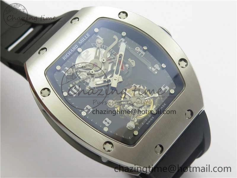 RM001 Tourbillon Brushed SS JBF Best Edition Black Dial on Rubber Strap