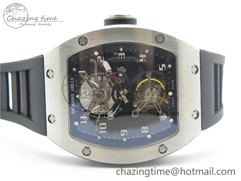RM001 Tourbillon Brushed SS JBF Best Edition Black Dial on Rubber Strap