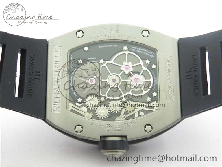 RM001 Tourbillon Sandblasted SS JBF Best Edition Black Dial on Rubber Strap