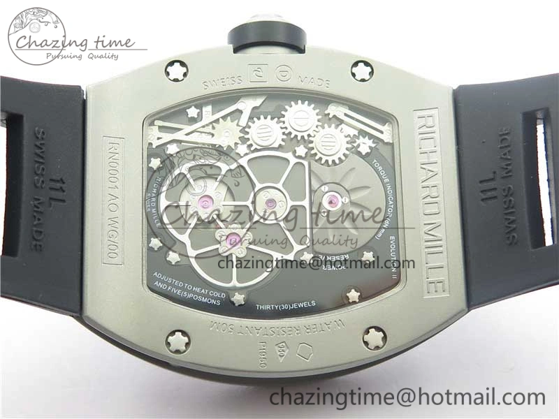 RM001 Tourbillon Sandblasted SS JBF Best Edition Black Dial on Rubber Strap