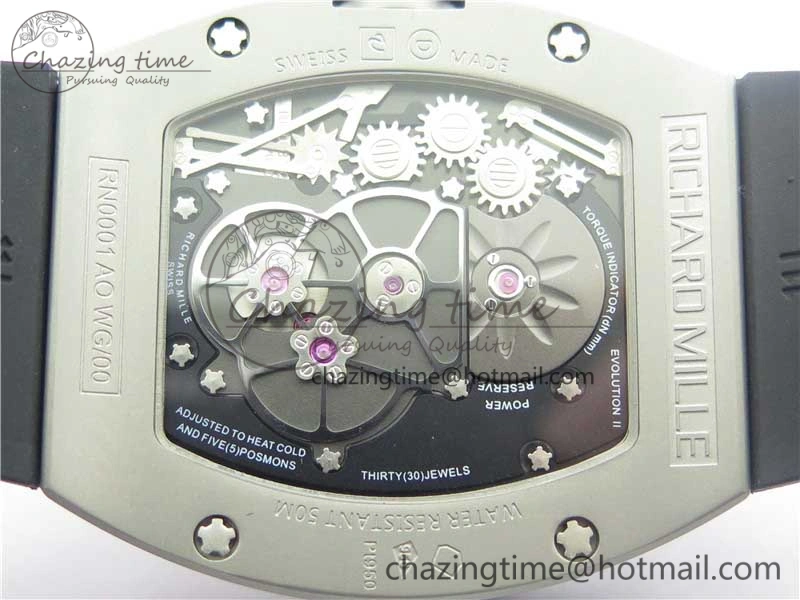 RM001 Tourbillon Sandblasted SS JBF Best Edition Black Dial on Rubber Strap