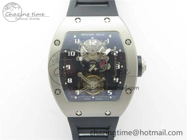 RM001 Tourbillon Sandblasted SS JBF Best Edition Black Dial on Rubber Strap