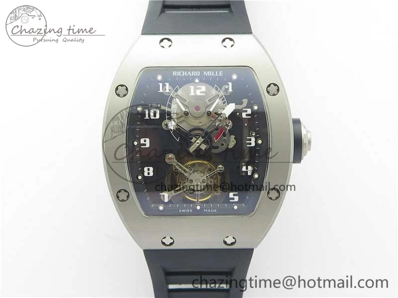 RM001 Tourbillon Sandblasted SS JBF Best Edition Black Dial on Rubber Strap