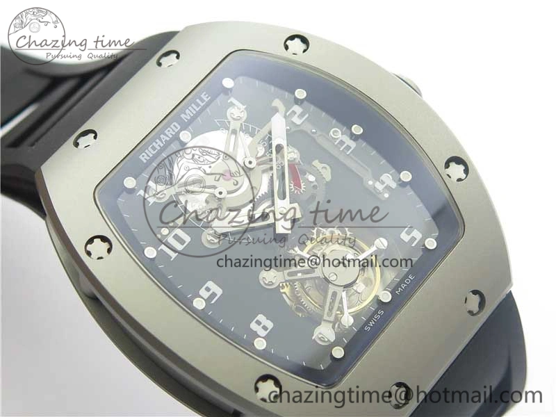 RM001 Tourbillon Sandblasted SS JBF Best Edition Black Dial on Rubber Strap