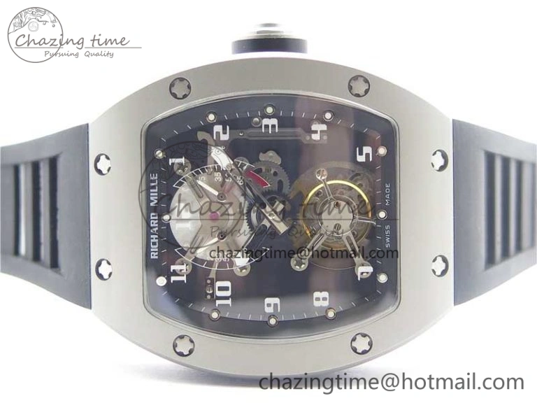 RM001 Tourbillon Sandblasted SS JBF Best Edition Black Dial on Rubber Strap