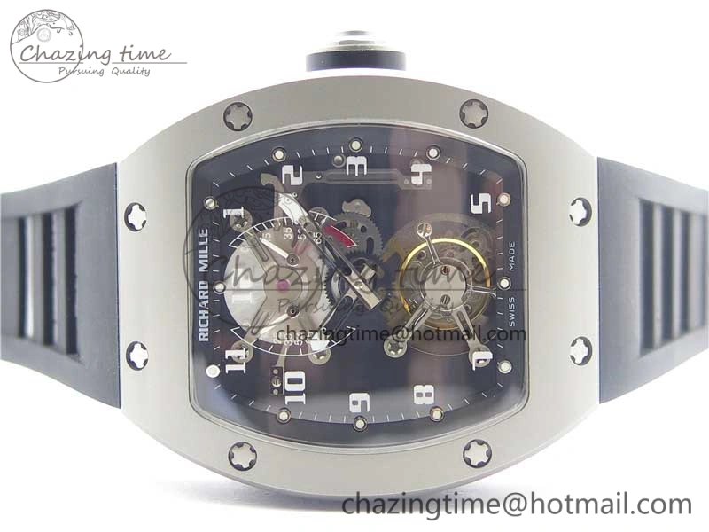 RM001 Tourbillon Sandblasted SS JBF Best Edition Black Dial on Rubber Strap