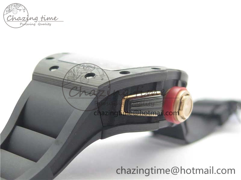RM011 Carbon Case Carbon Bezel Chronograph KVF 1:1 Best Edition Skeleton Dial Red RG on Black Rubber Strap A7750 V2