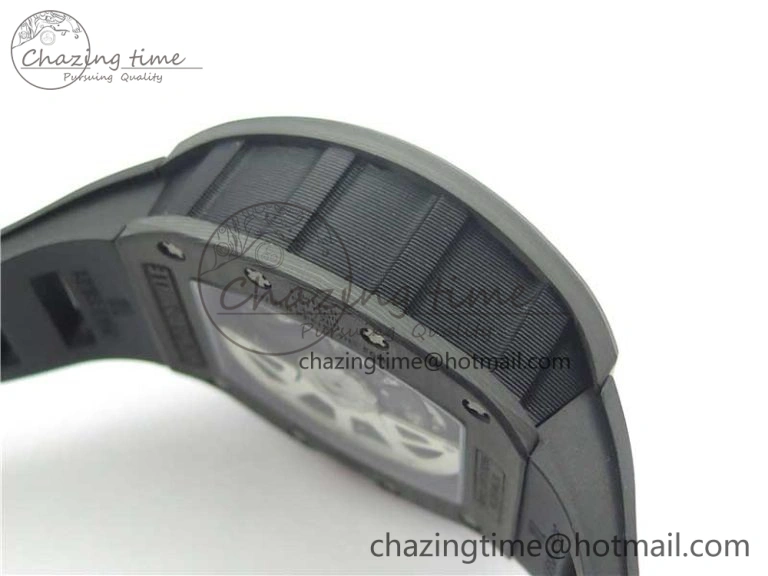RM011 Carbon Case Carbon Bezel Chronograph KVF 1:1 Best Edition Skeleton Dial Red RG on Black Rubber Strap A7750 V2