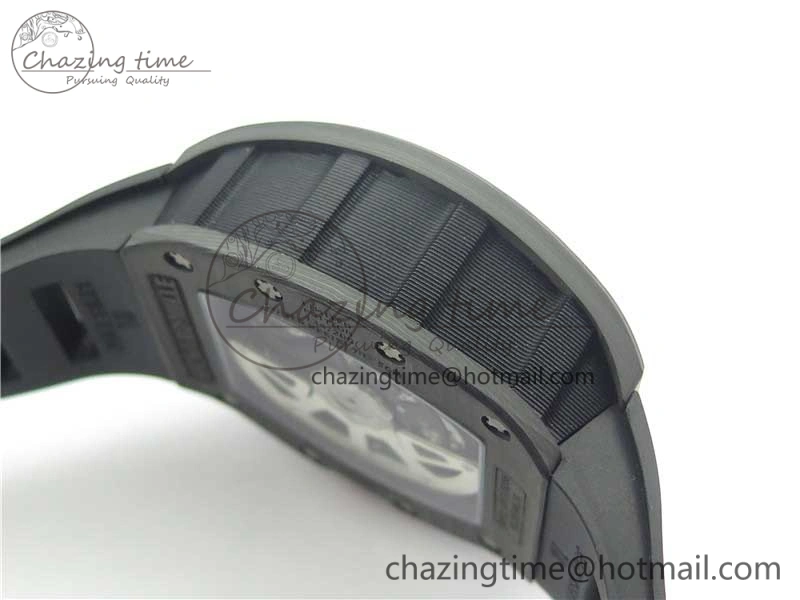 RM011 Carbon Case Carbon Bezel Chronograph KVF 1:1 Best Edition Skeleton Dial Red RG on Black Rubber Strap A7750 V2