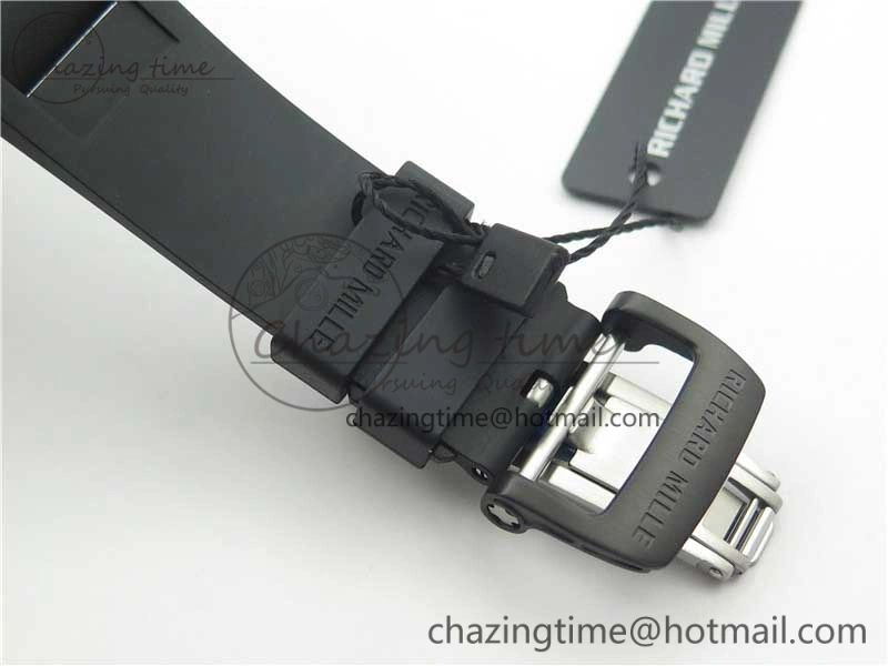 RM011 Carbon Case Carbon Bezel Chronograph KVF 1:1 Best Edition Skeleton Dial Red RG on Black Rubber Strap A7750 V2