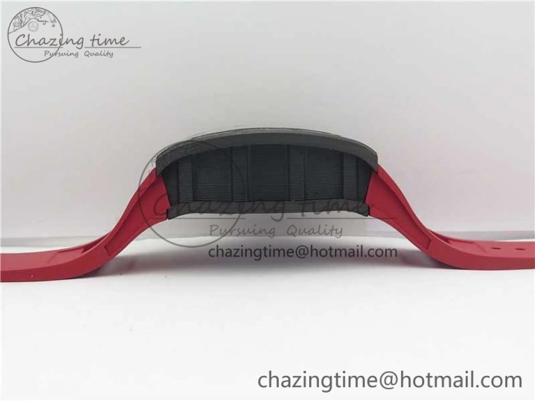 RM011 Carbon Case Carbon Bezel Chronograph KVF 1:1 Best Edition Skeleton Dial Red RG on Red Rubber Strap A7750 V2