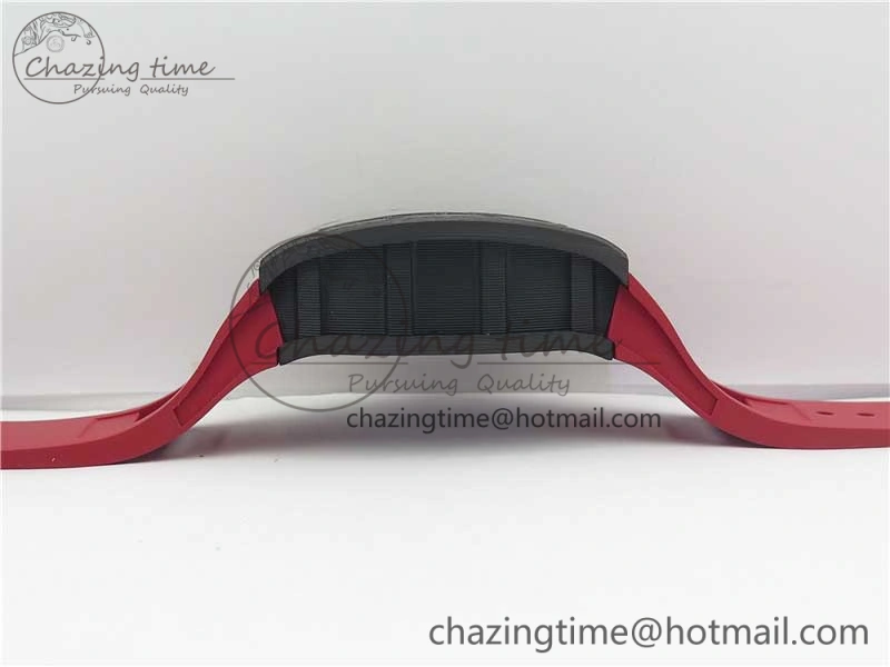 RM011 Carbon Case Carbon Bezel Chronograph KVF 1:1 Best Edition Skeleton Dial Red RG on Red Rubber Strap A7750 V2