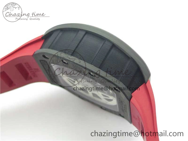 RM011 Carbon Case Carbon Bezel Chronograph KVF 1:1 Best Edition Skeleton Dial Red RG on Red Rubber Strap A7750 V2