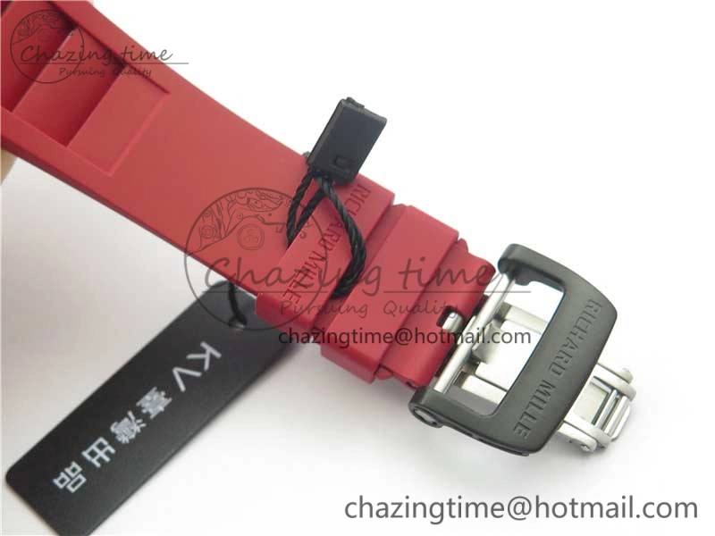 RM011 Carbon Case Carbon Bezel Chronograph KVF 1:1 Best Edition Skeleton Dial Red RG on Red Rubber Strap A7750 V2