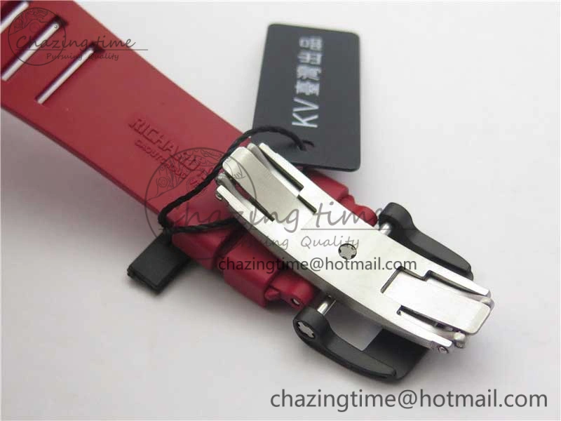 RM011 Carbon Case Carbon Bezel Chronograph KVF 1:1 Best Edition Skeleton Dial Red RG on Red Rubber Strap A7750 V2