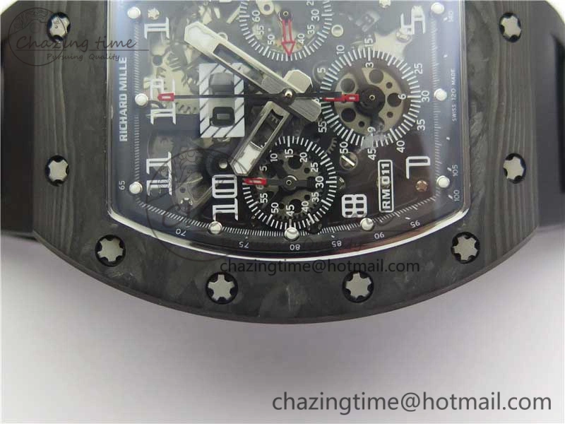 RM011 Carbon Case Carbon Bezel Chronograph KVF 1:1 Best Edition Skeleton Dial on Black Rubber Strap A7750