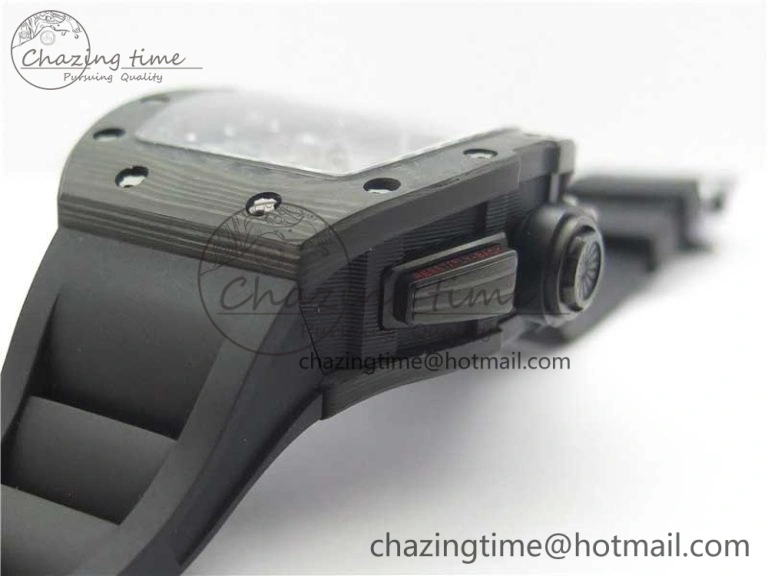 RM011 Carbon Case Carbon Bezel Chronograph KVF 1:1 Best Edition Skeleton Dial on Black Rubber Strap A7750