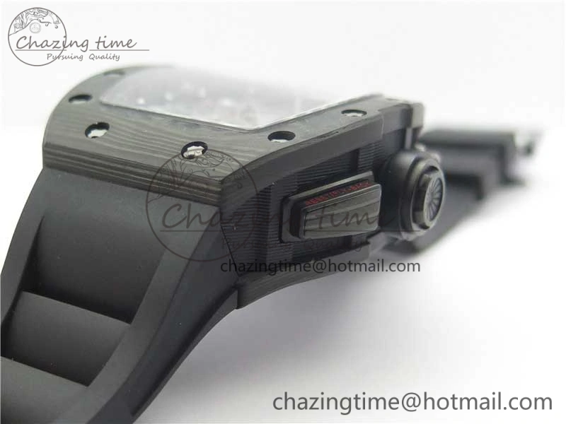 RM011 Carbon Case Carbon Bezel Chronograph KVF 1:1 Best Edition Skeleton Dial on Black Rubber Strap A7750
