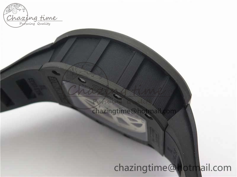 RM011 Carbon Case Carbon Bezel Chronograph KVF 1:1 Best Edition Skeleton Dial on Black Rubber Strap A7750