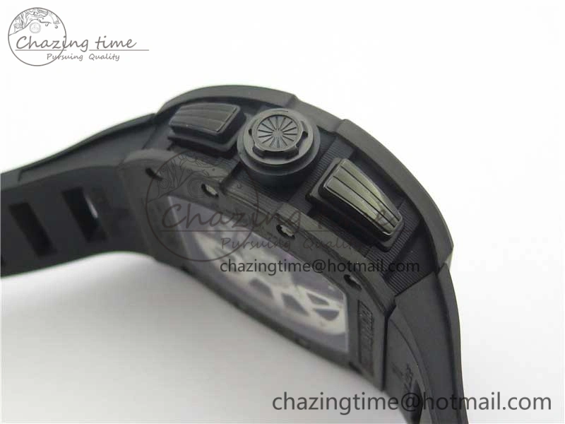 RM011 Carbon Case Carbon Bezel Chronograph KVF 1:1 Best Edition Skeleton Dial on Black Rubber Strap A7750