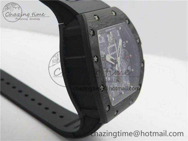 RM011 Carbon Case Carbon Bezel Chronograph KVF 1:1 Best Edition Skeleton Dial on Black Rubber Strap A7750