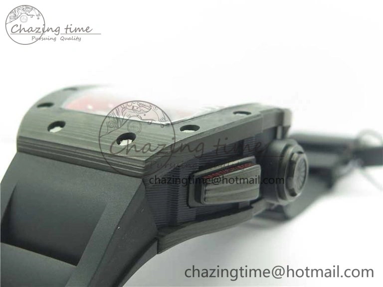 RM011 Carbon Case Carbon Bezel Chronograph KVF 1:1 Best Edition Skeleton Dial(Red Inner Bezel) on Black Rubber Strap A7750 V2