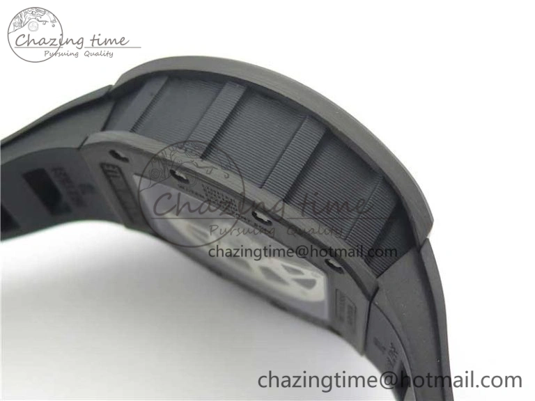 RM011 Carbon Case Carbon Bezel Chronograph KVF 1:1 Best Edition Skeleton Dial(Red Inner Bezel) on Black Rubber Strap A7750 V2