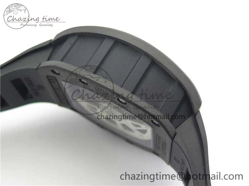RM011 Carbon Case Carbon Bezel Chronograph KVF 1:1 Best Edition Skeleton Dial(Red Inner Bezel) on Black Rubber Strap A7750 V2