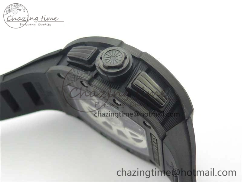 RM011 Carbon Case Carbon Bezel Chronograph KVF 1:1 Best Edition Skeleton Dial(Red Inner Bezel) on Black Rubber Strap A7750 V2