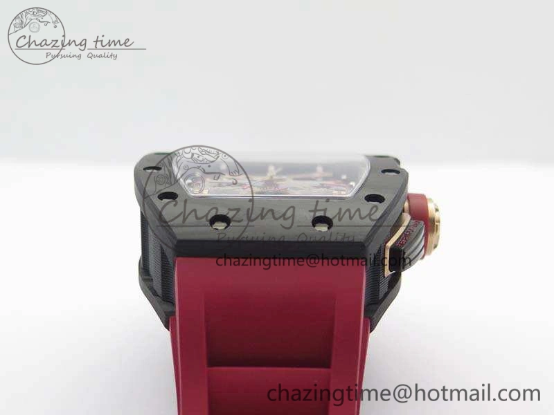 RM011 Carbon Case Chrono KVF 1:1 Best Edition Carbon Bezel Skeleton Dial On Rubber Strap A7750