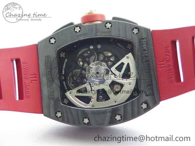 RM011 Carbon Case Chrono KVF 1:1 Best Edition Carbon Bezel Skeleton Dial On Rubber Strap A7750