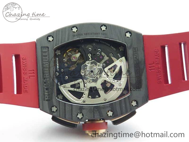 RM011 Carbon Case Chrono KVF 1:1 Best Edition Carbon Bezel Skeleton Dial On Rubber Strap A7750