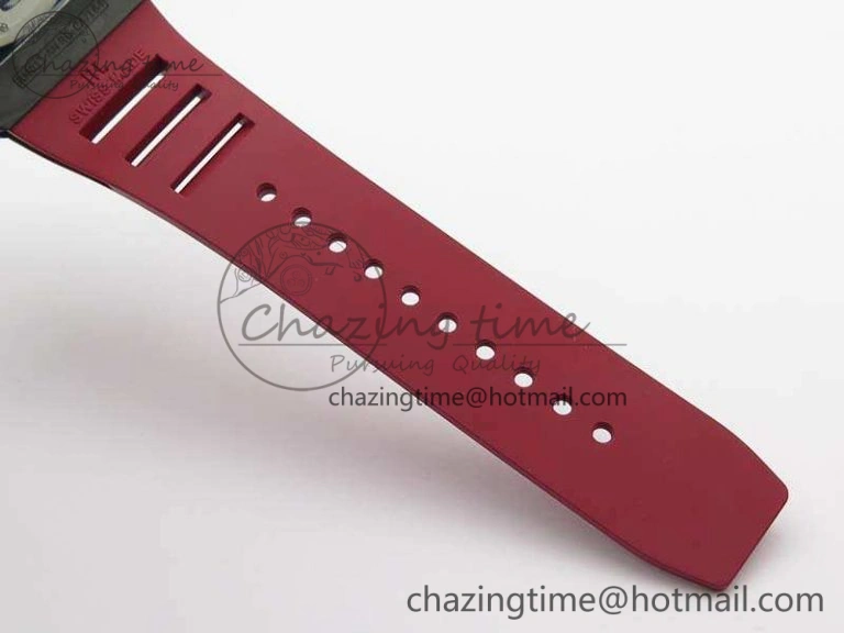 RM011 Carbon Case Chrono KVF 1:1 Best Edition Carbon Bezel Skeleton Dial On Rubber Strap A7750