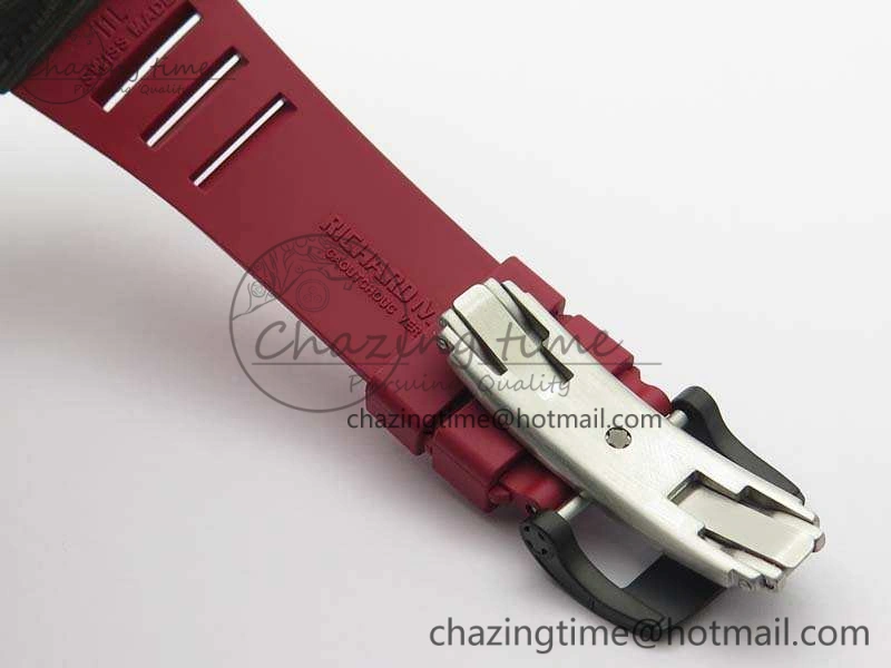 RM011 Carbon Case Chrono KVF 1:1 Best Edition Carbon Bezel Skeleton Dial On Rubber Strap A7750
