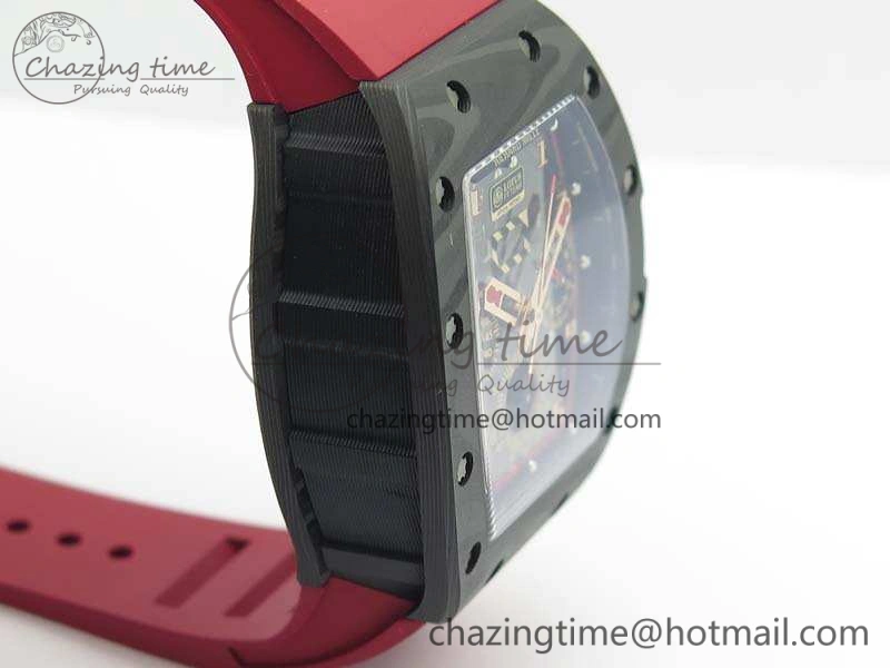 RM011 Carbon Case Chrono KVF 1:1 Best Edition Carbon Bezel Skeleton Dial On Rubber Strap A7750