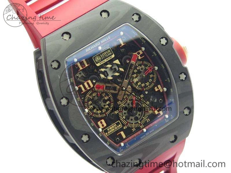 RM011 Carbon Case Chrono KVF 1:1 Best Edition Carbon Bezel Skeleton Dial On Rubber Strap A7750