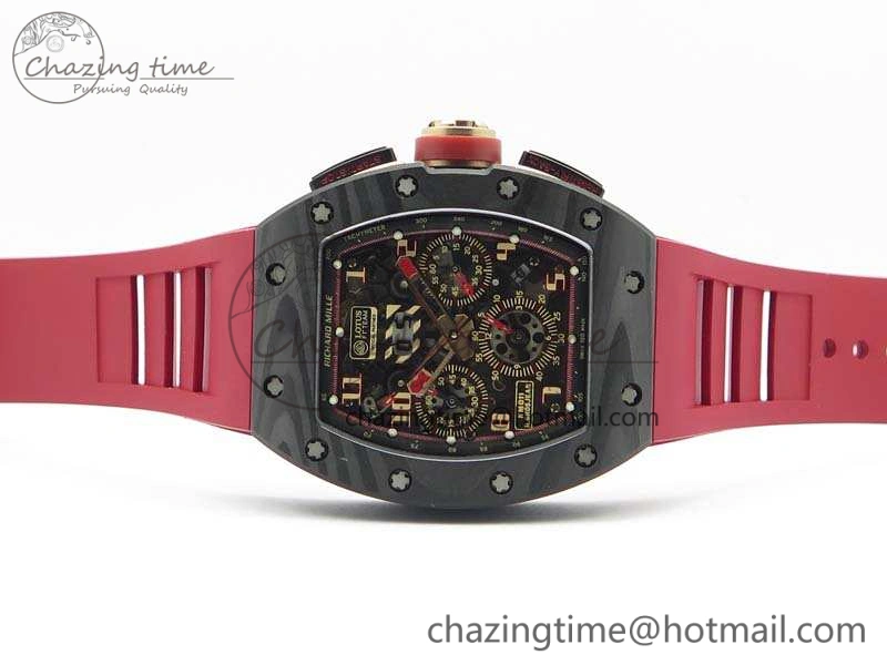 RM011 Carbon Case Chrono KVF 1:1 Best Edition Carbon Bezel Skeleton Dial On Rubber Strap A7750