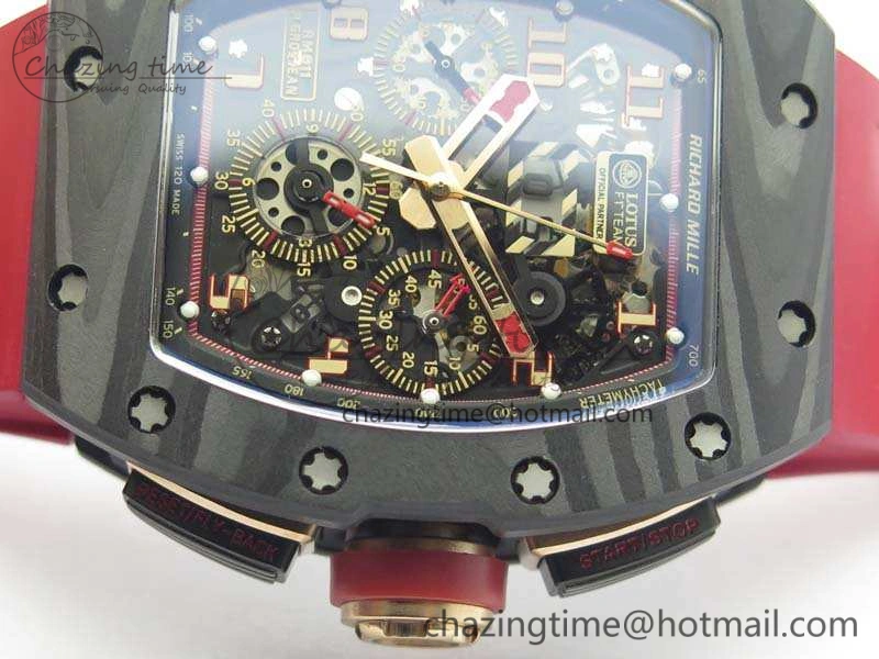 RM011 Carbon Case Chrono KVF 1:1 Best Edition Carbon Bezel Skeleton Dial On Rubber Strap A7750