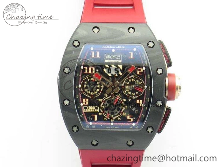 RM011 Carbon Case Chrono KVF 1:1 Best Edition Carbon Bezel Skeleton Dial On Rubber Strap A7750
