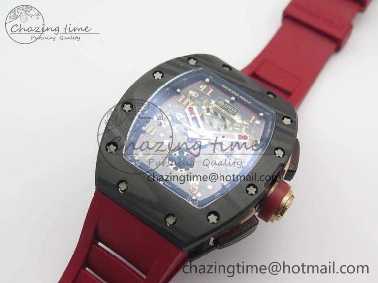 RM011 Carbon Case Chrono KVF 1:1 Best Edition Carbon Bezel Skeleton Dial On Rubber Strap A7750