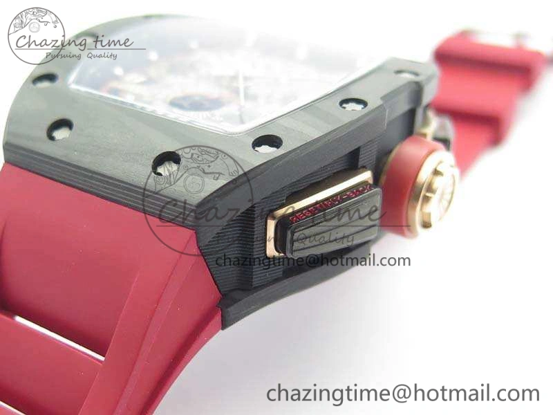 RM011 Carbon Case Chrono KVF 1:1 Best Edition Carbon Bezel Skeleton Dial On Rubber Strap A7750