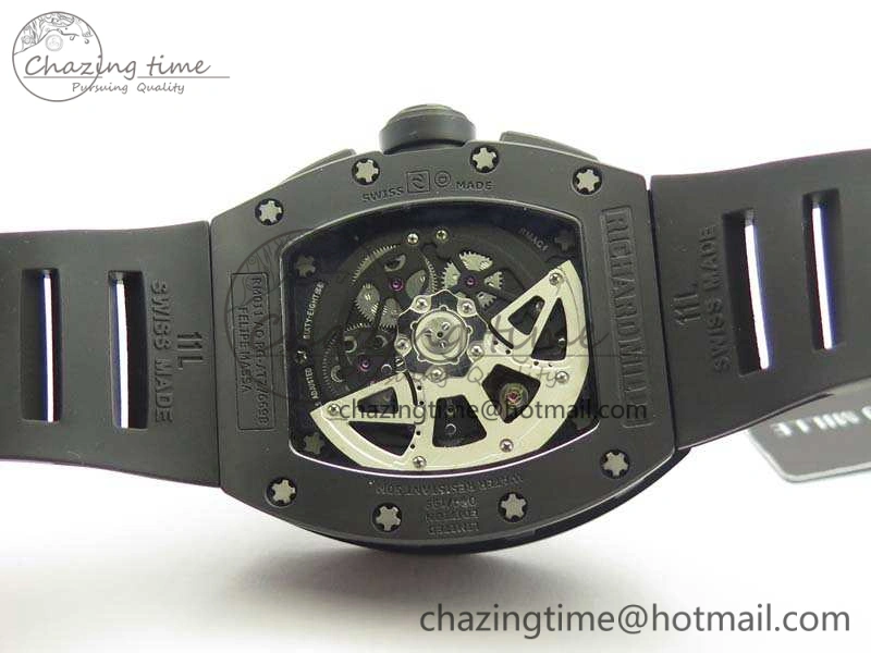 RM011 Carbon Case Chrono KVF 1:1 Best Edition Ceramic Bezel Skeleton Dial On Rubber Strap A7750